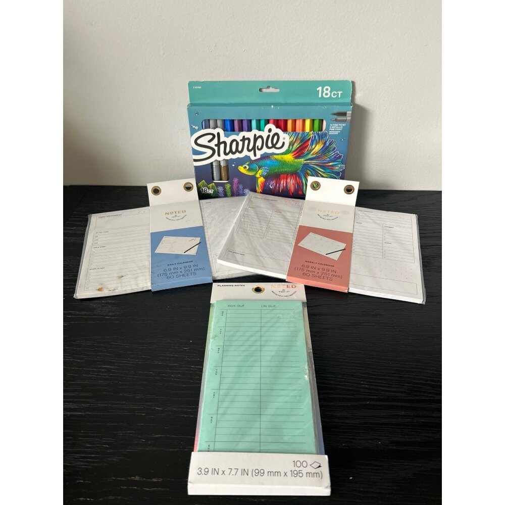 Noted by Post-It Daily/Weekly Calendar Sheets + 18ct Sharpie Permanent Markers